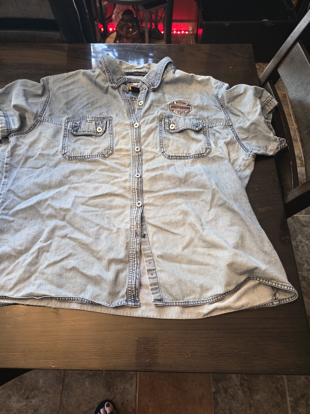 Vtg Harley-Davidson Light Blue Denim Short-Sleeve Work Shirt 2W